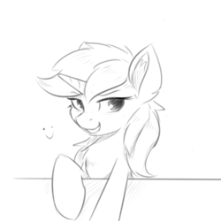 Size: 346x346 | Tagged: safe, artist:d.w.h.cn, lyra heartstrings, pony, unicorn, g4, female, mare, monochrome, simple background, sketch, smiling, solo, white background