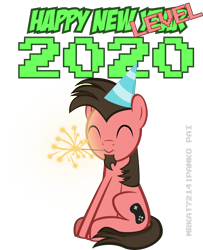 Size: 3500x4320 | Tagged: safe, artist:ace play, oc, oc only, oc:ace play, earth pony, pony, 2020, facial hair, goatee, happy new year, hat, high res, holiday, male, mouth hold, party hat, simple background, sitting, smiling, solo, sparkler (firework), stallion, transparent background, vector