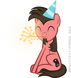 Size: 3500x3807 | Tagged: safe, artist:ace play, oc, oc only, oc:ace play, earth pony, pony, 2020, facial hair, goatee, happy new year, hat, high res, holiday, male, mouth hold, party hat, simple background, sitting, smiling, solo, sparkler (firework), stallion, transparent background, vector