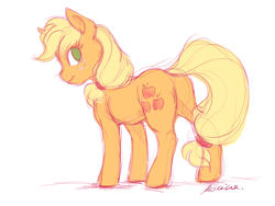 Size: 2400x1800 | Tagged: safe, artist:buttersprinkle, applejack, earth pony, pony, g4, butt, female, looking back, mare, plot, simple background, sketch, solo, white background