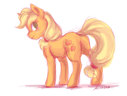 Size: 2400x1800 | Tagged: safe, artist:buttersprinkle, applejack, earth pony, pony, g4, butt, colored sketch, female, looking at you, looking back, looking back at you, mare, no pupils, plot, simple background, sketch, solo, white background