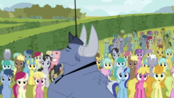 Size: 1280x720 | Tagged: safe, artist:yin dash, edit, edited screencap, screencap, amethyst star, blues, carrot top, daisy, doctor whooves, flower wishes, fluttershy, golden harvest, iron will, lemon hearts, lily, lily valley, minuette, noteworthy, pinkie pie, roseluck, sparkler, time turner, earth pony, goat, minotaur, pegasus, pony, unicorn, g4, putting your hoof down, animated, background pony, background pony audience, combustible lemon, dispenser, female, male, mare, portal (valve), portal 2, sound, stallion, webm, when life gives you lemon, youtube link