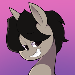 Size: 2039x2048 | Tagged: safe, artist:norithecat, oc, oc only, oc:archooves, pony, unicorn, high res, male, smiling, solo, stallion