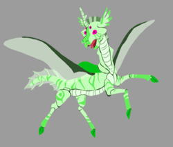 Size: 737x627 | Tagged: safe, artist:phobicalbino, oc, oc only, oc:toothpaste, changeling, changeling oc, green changeling, male, multiple eyes, open mouth, solo, spread wings, wings