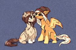 Size: 1322x880 | Tagged: safe, artist:vincher, oc, oc only, pegasus, pony, beanie, chest fluff, female, hat, licking, licking cheeks, looking at each other, mare, simple background, sitting, tongue out
