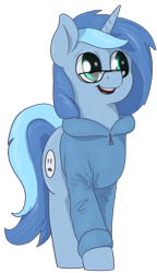 Size: 716x1241 | Tagged: safe, artist:t72b, derpibooru exclusive, oc, oc only, oc:conicaw, pony, unicorn, 2020 community collab, derpibooru community collaboration, clothes, glasses, hoodie, male, simple background, smiling, solo, stallion, transparent background
