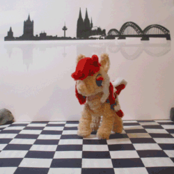 Size: 1322x1322 | Tagged: safe, artist:malte279, oc, oc:colonia, pony, animated, chenille, chenille stems, chenille wire, cologne, craft, gif, mascot, pipe cleaner sculpture, pipe cleaners, rotating, skyline, stop motion