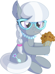 Size: 5581x7428 | Tagged: safe, artist:cyanlightning, silver spoon, earth pony, pony, g4, .svg available, absurd resolution, chocolate milkshake, cute, female, filly, glasses, jewelry, lidded eyes, milkshake, necklace, silverbetes, simple background, sitting, solo, transparent background, vector