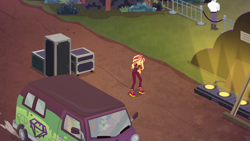 Size: 1920x1080 | Tagged: safe, screencap, adagio dazzle, aria blaze, sunset shimmer, equestria girls, equestria girls series, g4, sunset's backstage pass!, spoiler:eqg series (season 2), clothes, dazzling, female, shoes, van