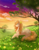 Size: 1500x1900 | Tagged: safe, artist:scarletsfeed, pear butter, earth pony, pony, g4, digital art, female, flower, flower in hair, mare, prone, scenery, solo, tree