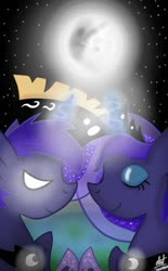 Size: 720x1160 | Tagged: safe, artist:lunatia_elsa, princess luna, alicorn, pony, g4, dark, digital art, female, half r63 shipping, lesbian, love, male, mare, moon, prince artemis, rule 63, self paradox, self ponidox, selfcest, ship:lunacest, ship:lunartemis, shipping, stallion, straight