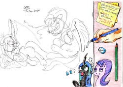 Size: 1024x725 | Tagged: safe, artist:gafelpoez, queen chrysalis, starlight glimmer, pony, g4, drawing, pencil, rubber, sketch