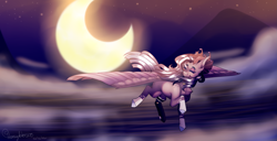 Size: 3551x1815 | Tagged: safe, artist:honeybbear, oc, oc only, pegasus, pony, female, flying, mare, solo, water