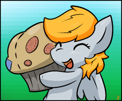 Size: 742x618 | Tagged: safe, artist:zutcha, derpy hooves, pegasus, pony, g4, female, food, giant plushie, muffin, plushie, solo