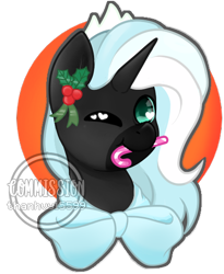 Size: 450x550 | Tagged: safe, artist:helithusvy, part of a set, oc, oc only, bow, candy, candy cane, commission, cute, female, food, heart eyes, holly, mouth hold, one eye closed, simple background, transparent background, wingding eyes, wink, winking at you, ych result