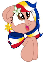 Size: 226x301 | Tagged: safe, artist:itsnovastarblaze, artist:swivel starsong, part of a set, oc, oc only, oc:pearl shine, pegasus, pony, project seaponycon, be the gift, bowtie, cute, female, flower, mare, nation ponies, philippines, ponified, simple background, solo, transparent background