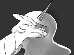 Size: 1600x1200 | Tagged: safe, artist:imsokyo, princess celestia, alicorn, pony, g4, 4chan, black background, bust, disgusted, drawthread, female, monochrome, pathetic, simple background, solo