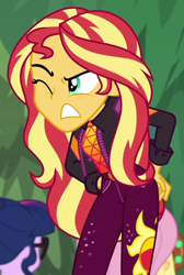 Size: 584x870 | Tagged: safe, screencap, applejack, fluttershy, sci-twi, sunset shimmer, twilight sparkle, equestria girls, equestria girls specials, g4, my little pony equestria girls: better together, my little pony equestria girls: sunset's backstage pass, cropped, female, music festival outfit
