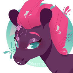 Size: 640x640 | Tagged: safe, artist:alabasterpeony, tempest shadow, pony, unicorn, g4, blushing, broken horn, female, horn, lidded eyes, simple background, smiling, solo, transparent background