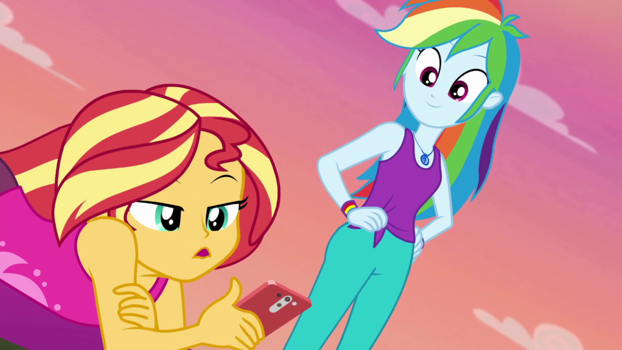 2243635 - safe, screencap, rainbow dash, sunset shimmer, equestria girls,  equestria girls series, wake up!, spoiler:choose your own ending (season  2), spoiler:eqg series (season 2), phone, wake up!: rainbow dash -  Derpibooru