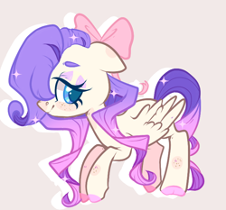 Size: 666x622 | Tagged: safe, artist:peachesandcreamated, oc, oc only, pegasus, pony, bow, ethereal mane, hair bow, magical lesbian spawn, offspring, parent:fluttershy, parent:rarity, parents:flarity, pegasus oc, simple background, starry mane, wings