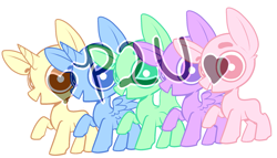 Size: 2191x1255 | Tagged: safe, artist:peachesandcreamated, oc, oc only, earth pony, pegasus, pony, unicorn, .psd available, .sai available, base, earth pony oc, grin, heart, horn, obtrusive watermark, pay to use, pegasus oc, raised hoof, smiling, unicorn oc, watermark, wide eyes, wings
