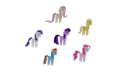 Size: 1920x1080 | Tagged: safe, artist:platinumdrop, applejack, fluttershy, pinkie pie, rainbow dash, rarity, twilight sparkle, alicorn, pony, g4, blender, mane six, missing accessory, pointy ponies, simple background, transparent background, twilight sparkle (alicorn)