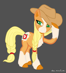 Size: 2000x2200 | Tagged: safe, artist:deanbirchum, applejack, earth pony, pony, g4, applejack (g5 concept leak), braid, braided tail, coat markings, female, g5 concept leak style, g5 concept leaks, hat, high res, mare, redesign, simple background
