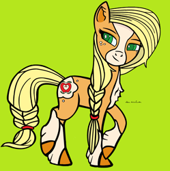 Size: 4704x4728 | Tagged: safe, artist:deanbirchum, applejack, earth pony, pony, g4, applejack (g5 concept leak), braid, braided tail, coat markings, female, g5 concept leak style, g5 concept leaks, mare, redesign, side view, simple background