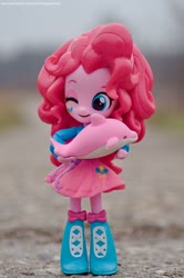 Size: 1024x1544 | Tagged: safe, artist:artofmagicpoland, pinkie pie, dolphin, equestria girls, g4, clothes, cute, diapinkes, doll, equestria girls minis, eqventures of the minis, female, holding, looking at you, photo, photography, skirt, smiling, solo, still life, toy