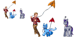 Size: 804x404 | Tagged: safe, artist:casetermk, oc, oc only, oc:moonflower, earth pony, human, pony, annoyed, clothes, earth pony oc, female, kite, male, mare, pixel art, running, simple background, transparent background