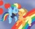 Size: 1080x901 | Tagged: safe, artist:pegasister_mayaprince, applejack, rainbow dash, earth pony, pegasus, pony, g4, my little pony: friendship is magic, the last problem, abstract background, clothes, cute, dashabetes, female, granny smith's shawl, happy, jackabetes, lesbian, nuzzling, older, older applejack, older rainbow dash, rainbow, ship:appledash, shipping