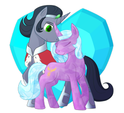 Size: 1100x1000 | Tagged: safe, artist:enigmadoodles, king sombra, radiant hope, crystal pony, pony, unicorn, g4, idw, crystal heart, female, male, reformed sombra, ship:hopebra, shipping, simple background, straight, transparent background