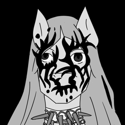 Size: 1000x1000 | Tagged: safe, artist:costello336, earth pony, pony, album cover, black background, black metal, corpse paint, i disagree, metal, ponified, poppy, simple background, singer, solo, that poppy, ugly