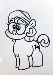 Size: 2268x3183 | Tagged: safe, artist:smirk, oc, oc only, oc:box cart, earth pony, pony, cute, doodle, durag, high res, monochrome, solo, whiteboard