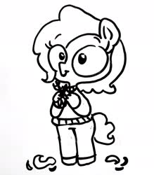 Size: 2146x2451 | Tagged: safe, artist:smirk, oc, oc only, oc:mutter butter, anthro, clothes, doodle, hair over one eye, haircut, monochrome, traditional art, whiteboard