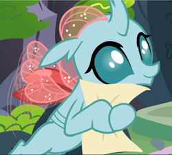 Size: 1043x940 | Tagged: safe, screencap, ocellus, g4, uprooted, cropped, cute, diaocelles, female, flying, holding, paper, smiling, solo