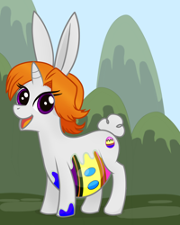 Size: 2400x3000 | Tagged: safe, artist:riddleaellinea, oc, oc only, oc:esther, original species, pony, rabbit pony, bunny ears, high res, mountain, open mouth, smiling