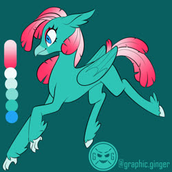 Size: 1080x1080 | Tagged: safe, artist:graphic-ginger, oc, oc only, hippogriff, adoptable, female, green background, reference sheet, simple background, solo