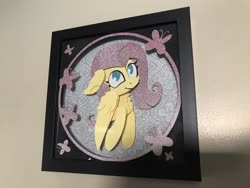 Size: 4032x3024 | Tagged: safe, artist:samoht-lion, fluttershy, butterfly, pegasus, pony, g4, chest fluff, craft, female, irl, mare, papercraft, photo, shadowbox, solo, traditional art