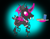Size: 1150x888 | Tagged: safe, artist:didun850, oc, oc only, oc:dull, changeling, changeling oc, clothes, fangs, female, glowing horn, gradient background, horn, magic, maid, pink changeling, raised hoof, solo, telekinesis, tray