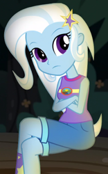 Size: 362x580 | Tagged: safe, screencap, trixie, equestria girls, g4, my little pony equestria girls: legend of everfree, cropped, crossed arms, crossed legs, female, solo