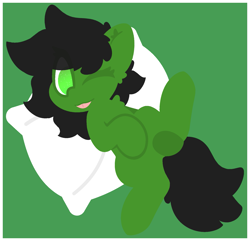 Size: 1809x1745 | Tagged: safe, artist:moonydusk, oc, oc:filly anon, female, filly, one eye closed, pillow, simple background, wink