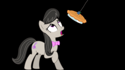 Size: 1920x1080 | Tagged: safe, artist:hungryponies, octavia melody, earth pony, pony, g4, slice of life (episode), animated, bowtie, drool, female, food, gif, hungry, mare, pie, solo, starving, stomach growl, stomach noise, teasing