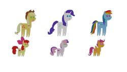Size: 1920x1080 | Tagged: safe, artist:platinumdrop, apple bloom, applejack, rainbow dash, rarity, scootaloo, sweetie belle, earth pony, pegasus, pony, unicorn, g4, adult, female, filly, mare, pointy ponies, simple background, transparent background