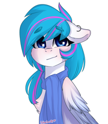 Size: 1000x1150 | Tagged: safe, artist:cottonsweets, oc, oc only, oc:kitkat, pegasus, pony, blue, blushing, clothes, cute, ear piercing, earring, jewelry, original art, piercing, scarf, simple background, smiling, solo, transparent background