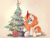 Size: 4000x3000 | Tagged: safe, artist:emerald-light, applejack, fluttershy, pinkie pie, rainbow dash, rarity, twilight sparkle, oc, oc only, oc:rain dew, kirin, g4, bill cipher, christmas, christmas lights, christmas ornament, christmas tree, decoration, gravity falls, holiday, kirin oc, kneeling, male, mane six, not autumn blaze, solo, tree