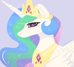 Size: 2200x2000 | Tagged: safe, artist:toksinblack, princess celestia, alicorn, pony, g4, bust, crown, ethereal mane, female, high res, jewelry, mare, portrait, regalia, simple background, smiling, solo, starry eyes, starry mane, wingding eyes