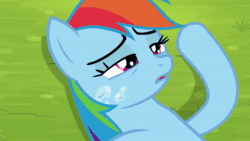 Size: 1280x720 | Tagged: safe, screencap, rainbow dash, dog, orthros, pegasus, pony, g4, trade ya!, animated, drool, female, mare, multiple heads, not cum, offscreen character, out of context, solo, sound, two heads, webm, wiping