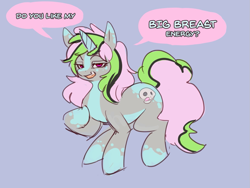 Size: 1191x895 | Tagged: safe, artist:general-irrelevant, oc, oc only, oc:scelli, pony, unicorn, crack ship offspring, offspring, simple background, text